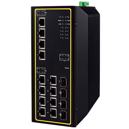 Port High-Bandwidth Industrial Managed Layer-3 Gigabit PoE Switch Up to 12 10/100/1000 RJ45 ports or 100/1000 BASE-X SFP slots